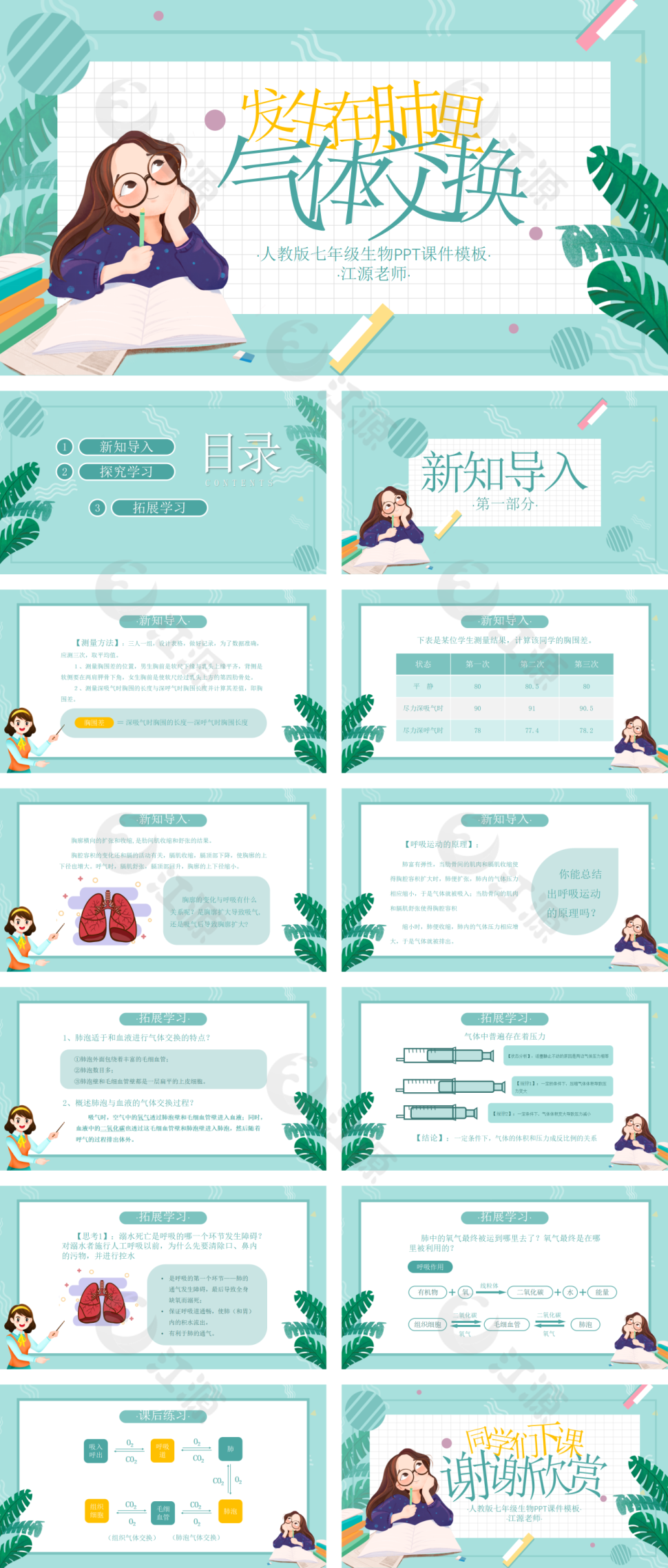 人教版七年级生物《发生在肺内的气体交换》PPT课件模板