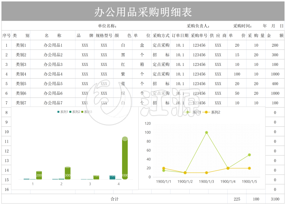 灰色办公用品采购明细表