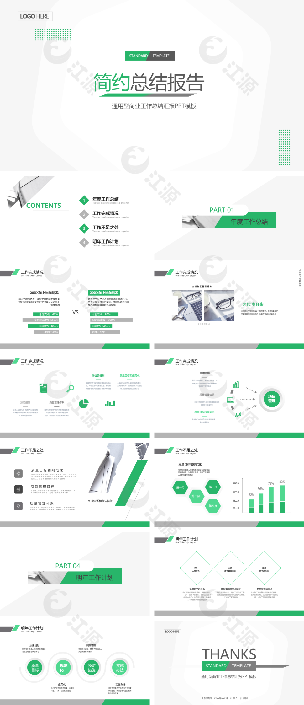 简约绿色总结述职PPT模板
