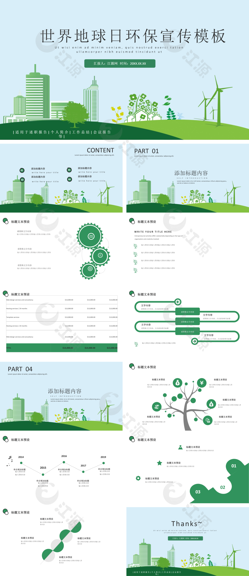 绿色简约风世界地球日环保宣传模板