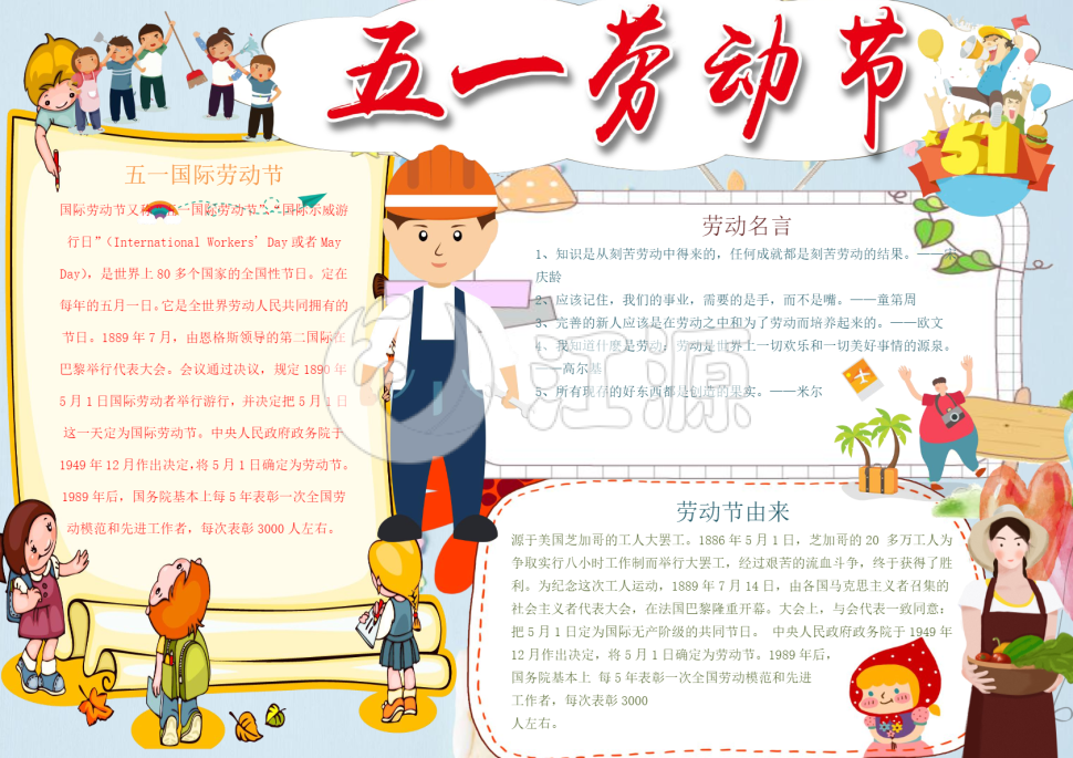 五一劳动节的由来小报手抄报word模板