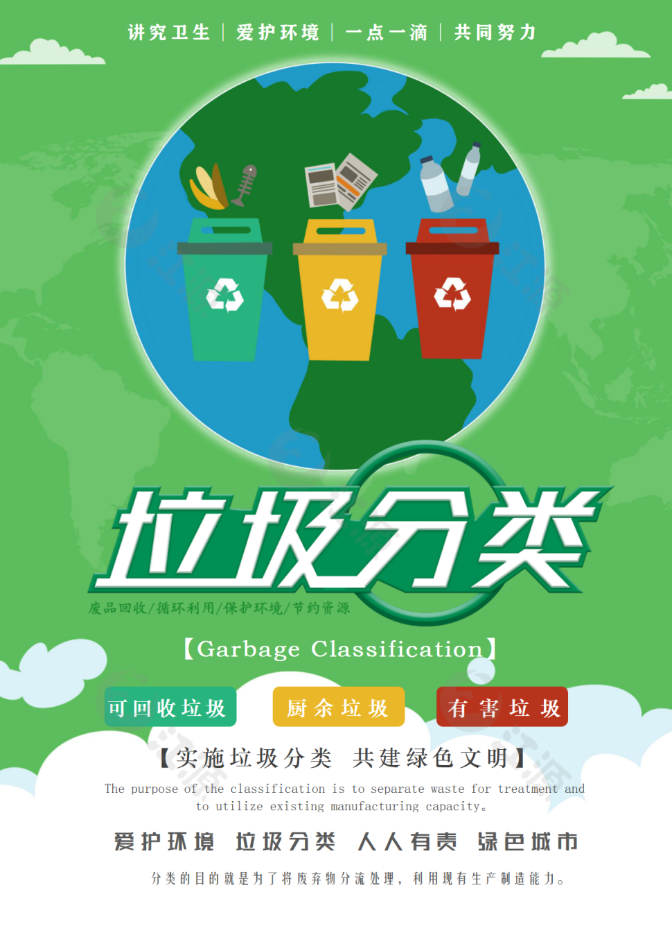 保护环境垃圾分类海报绿色实用宣传word海报