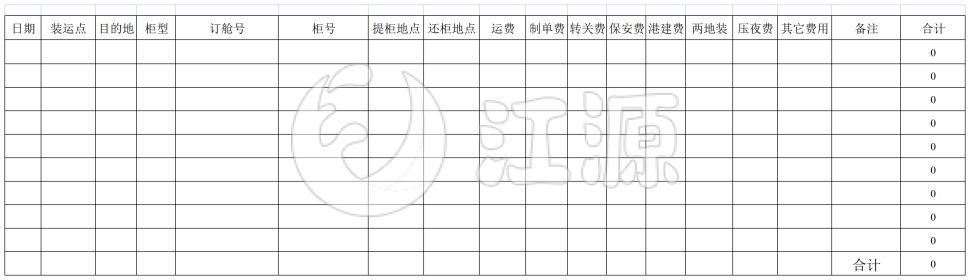 表格运输账目明细