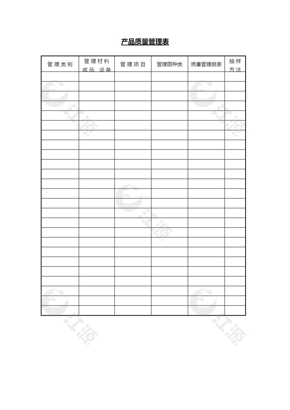 产品质量管理表