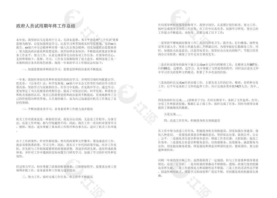 政府人员试用期年终工作总结