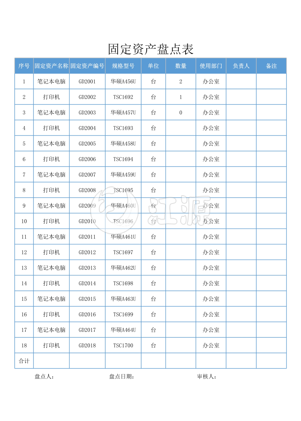 固定资产盘点表Excel
