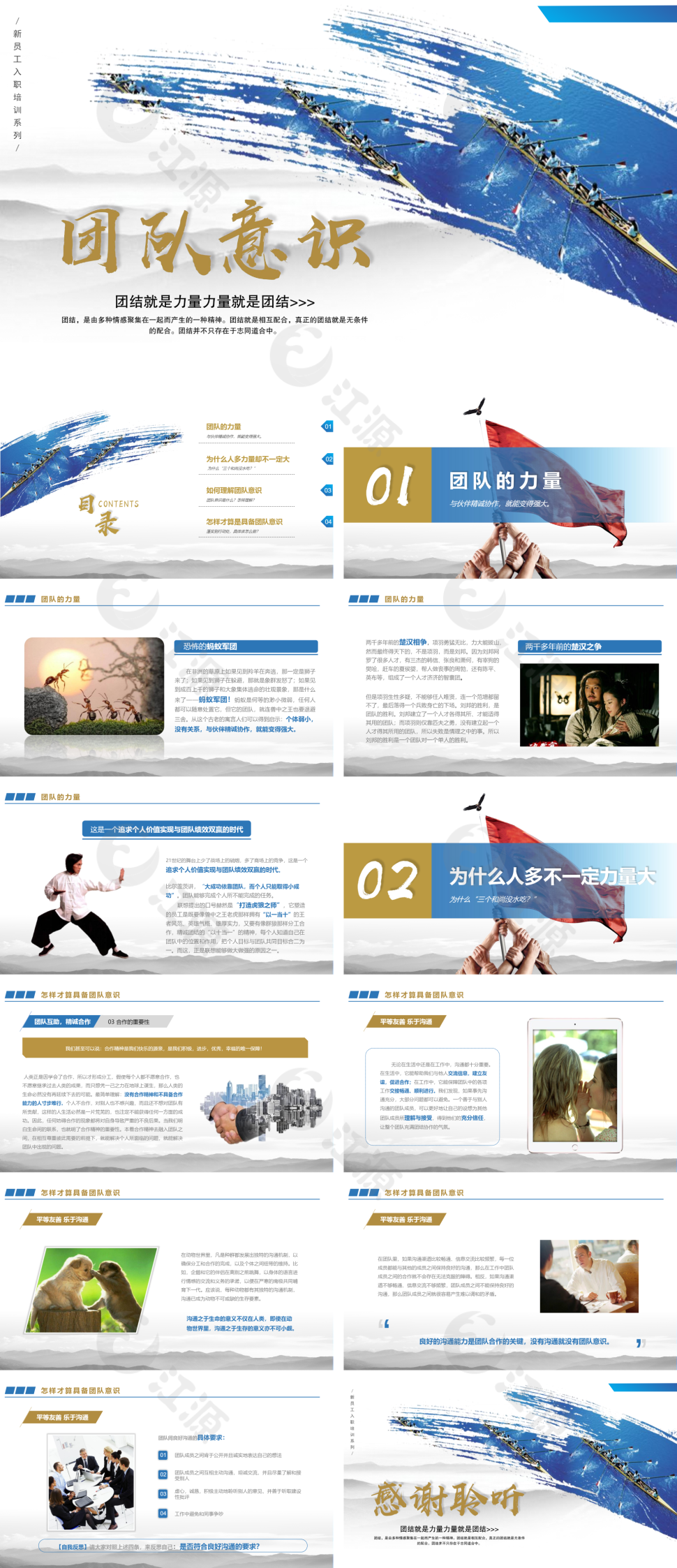 蓝色商务风新员工入职培训之团队意识PPT模板