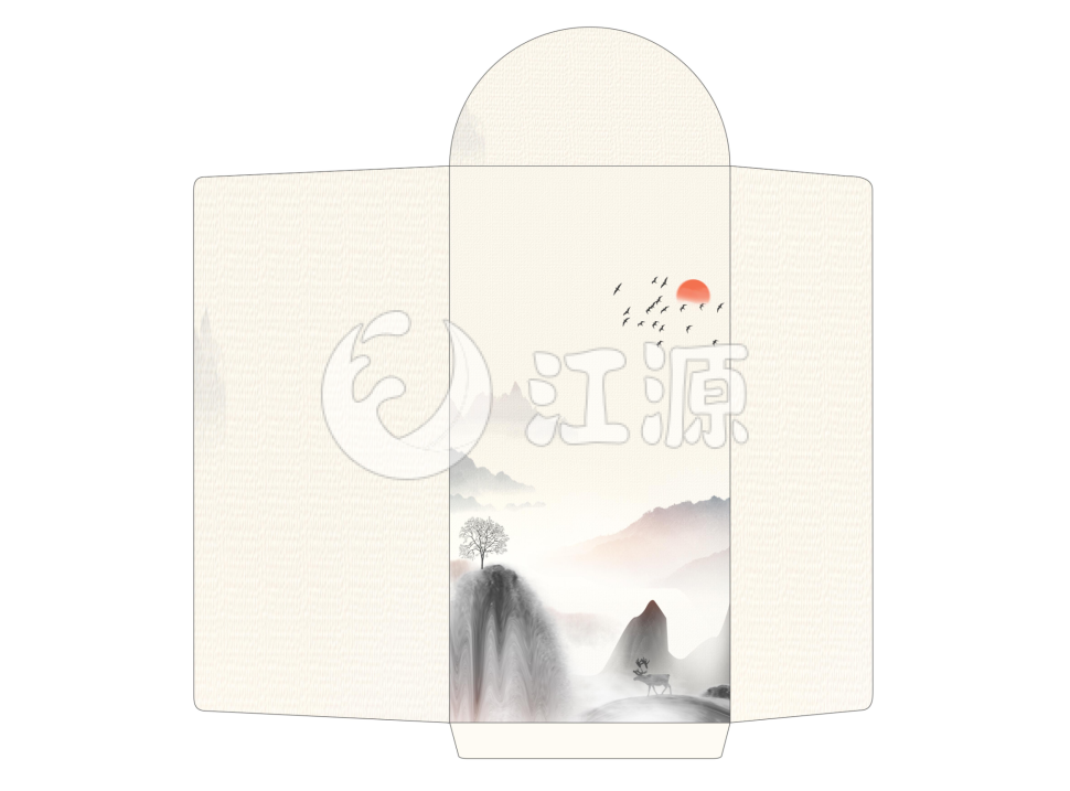 中国风水墨画竖版信封模板