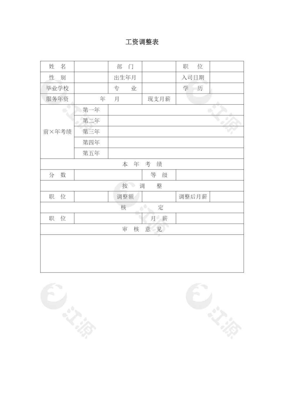 工资调整表