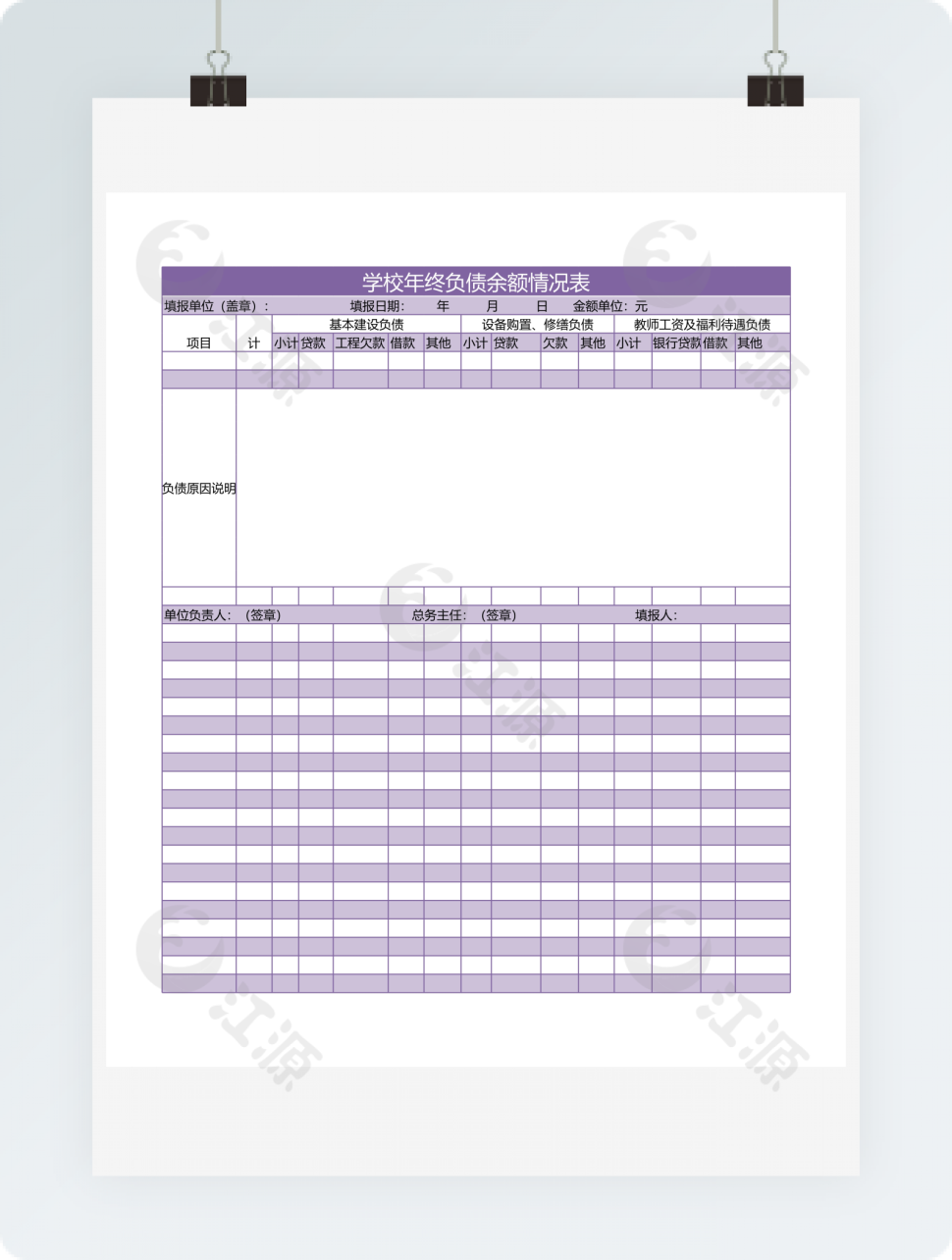 学校年终负债余额情况表