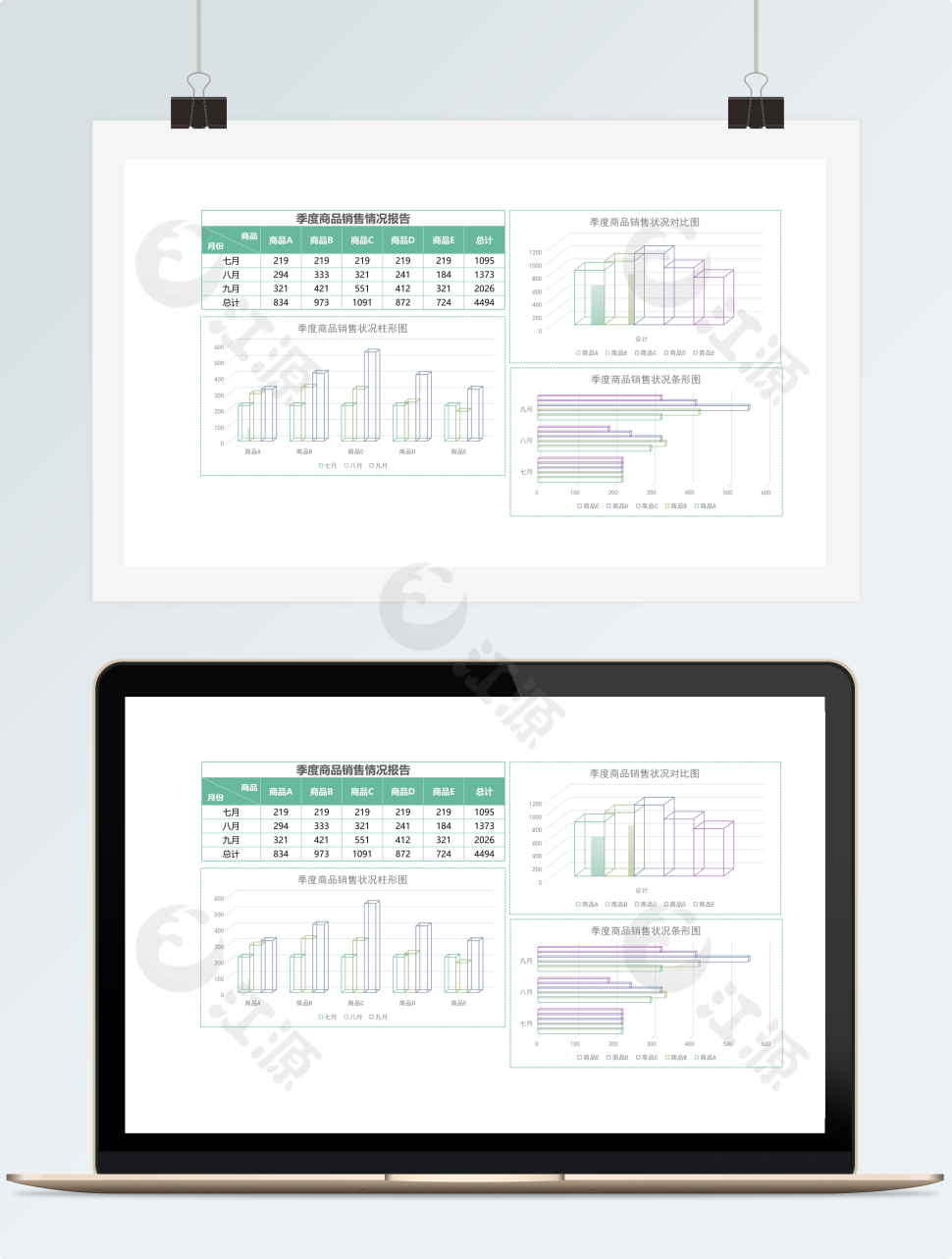 科技风季度销售业绩报告Excel模板