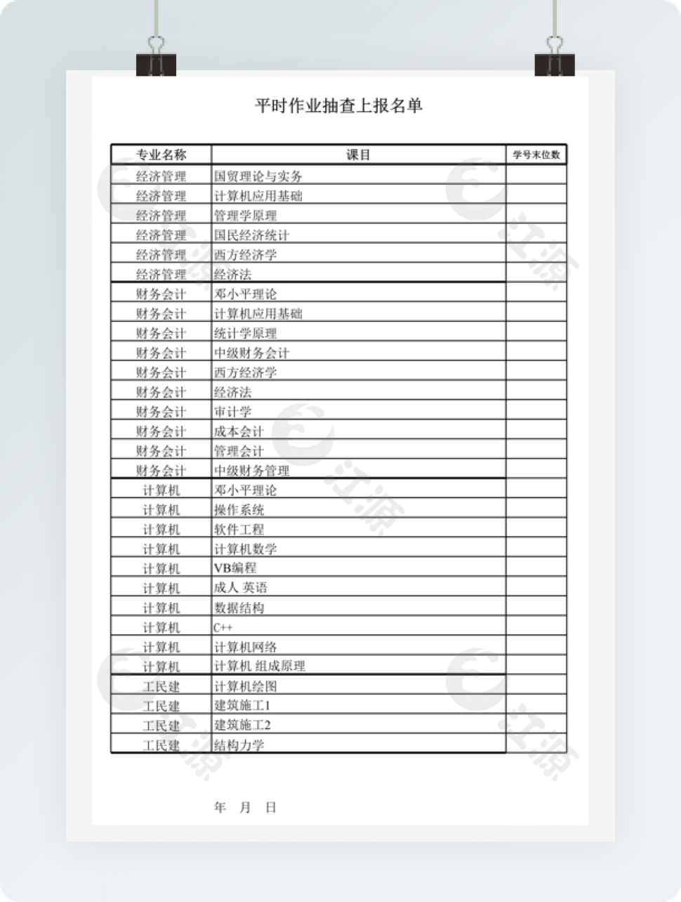 平时作业抽查上报名单