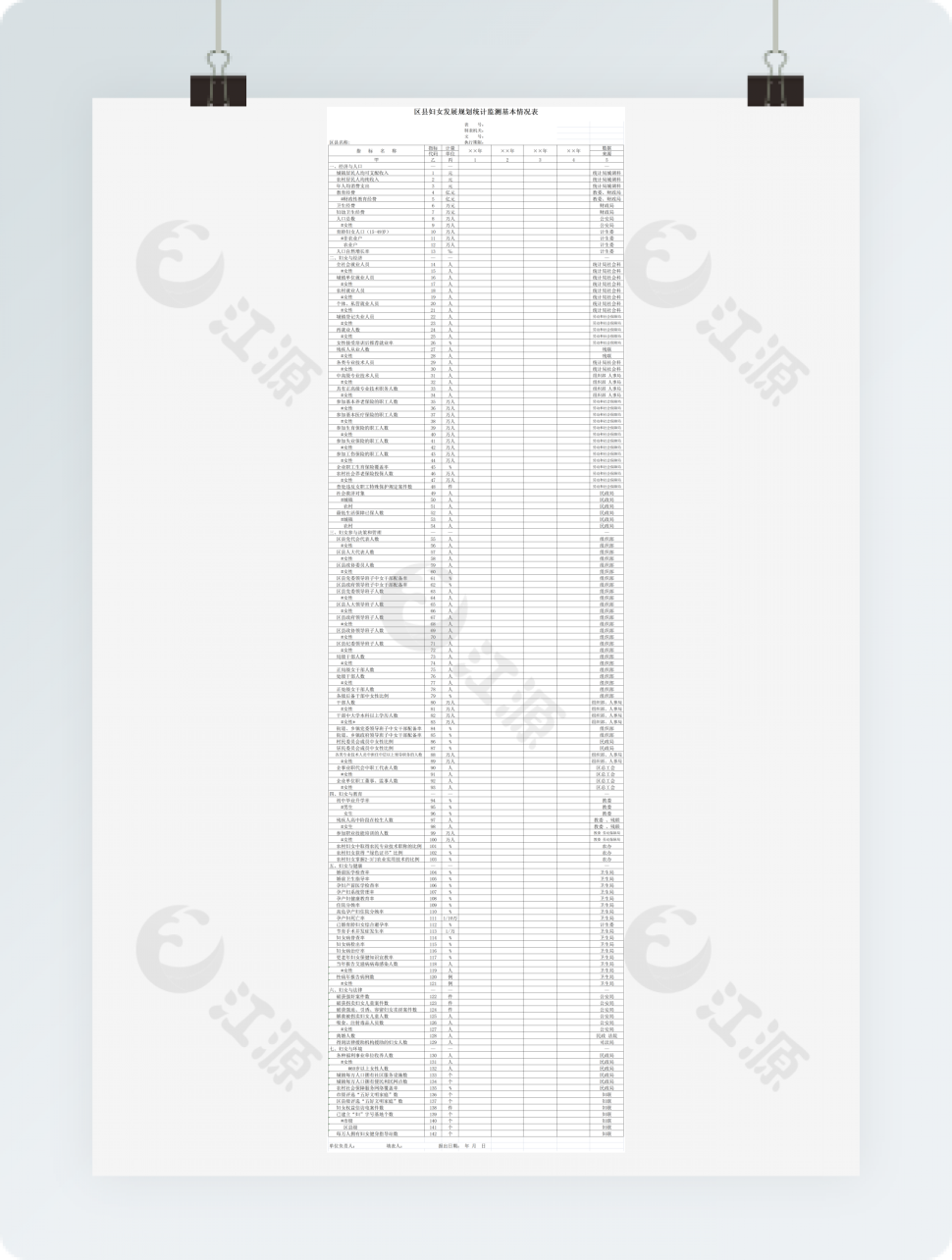 区县妇女发展规划统计监测基本情况表格