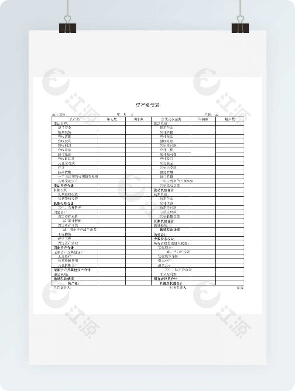 资产负债表详细统计表