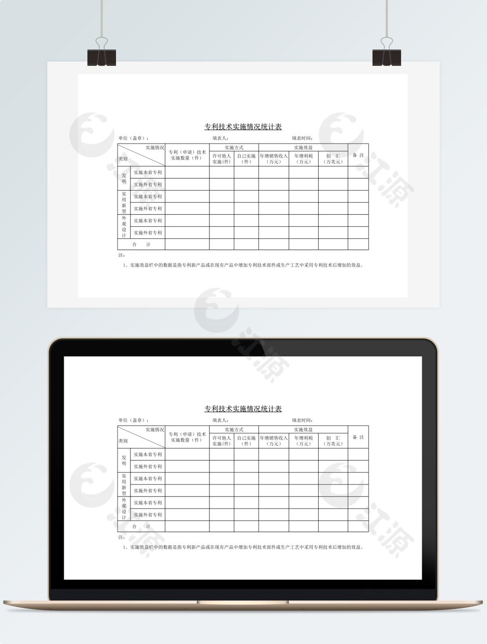 专利技术实施情况统计表模板