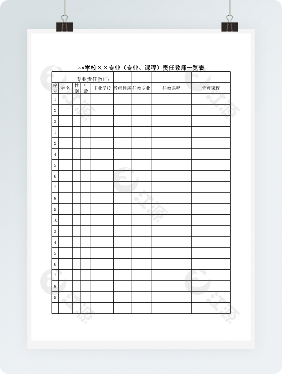 专业（专业、课程）责任教师一览表
