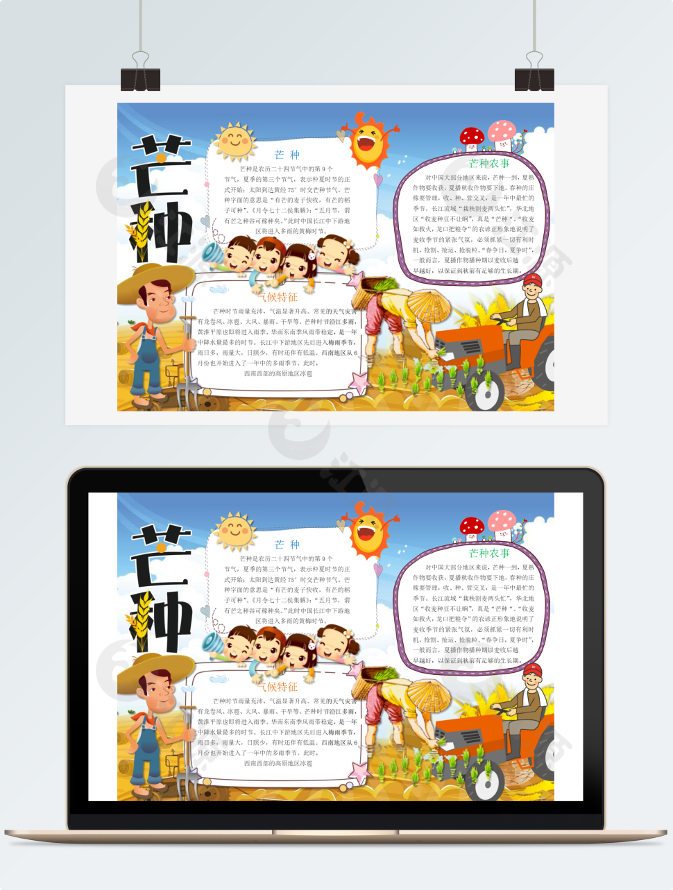 芒种节气小报手抄报word模板