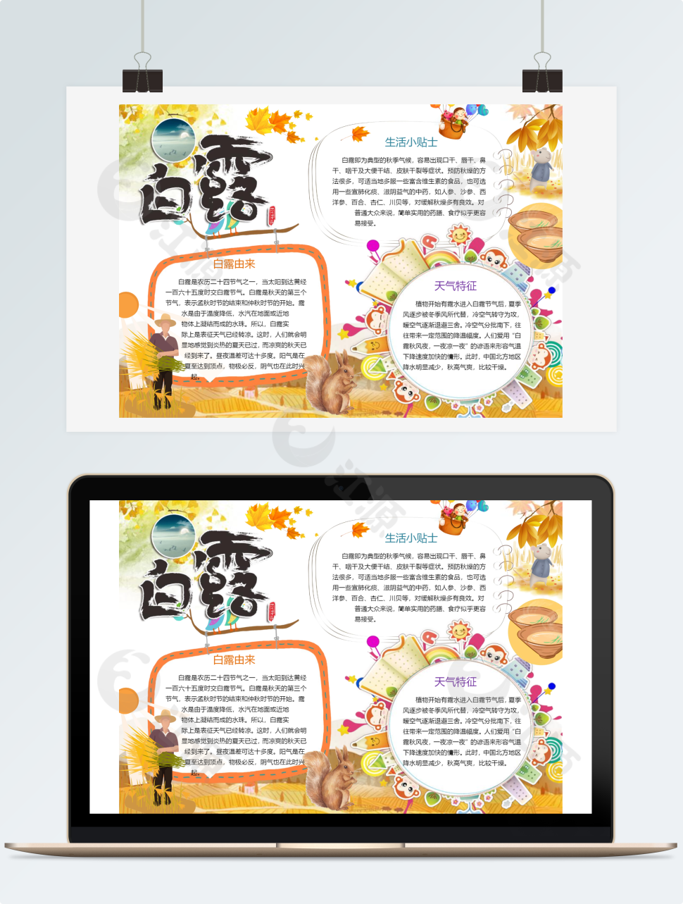 秋天白露节气小报手抄报word模板