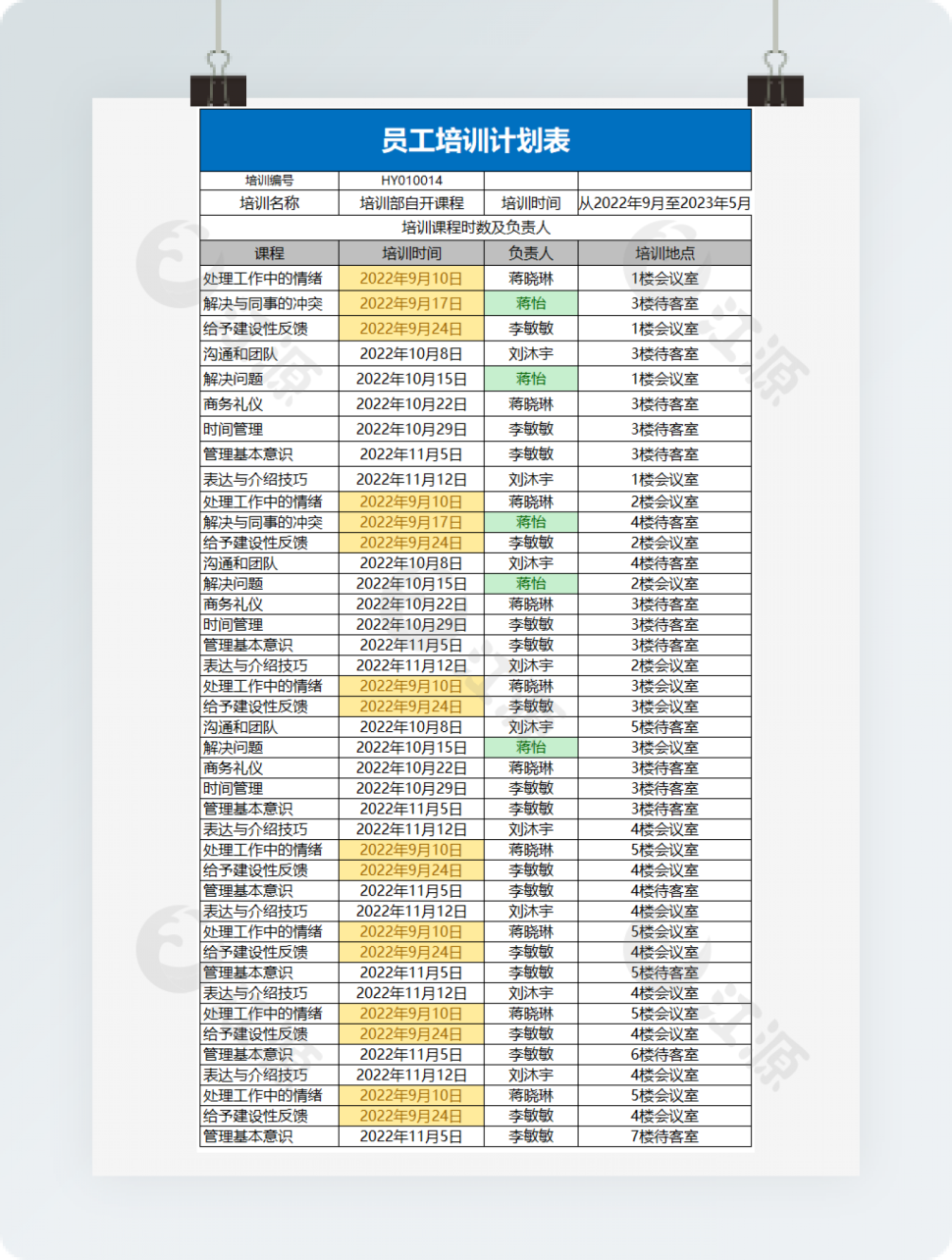 员工培训计划表