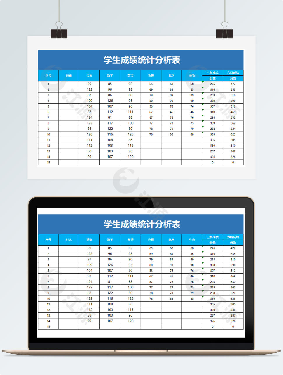 学生各科成绩统计分析表