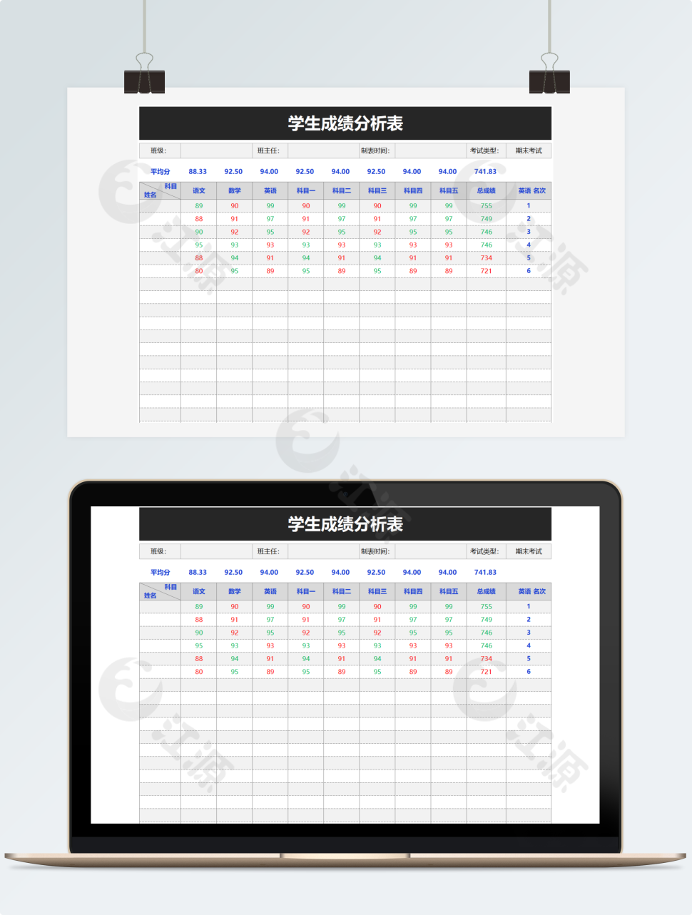 学生期末考试成绩分析表
