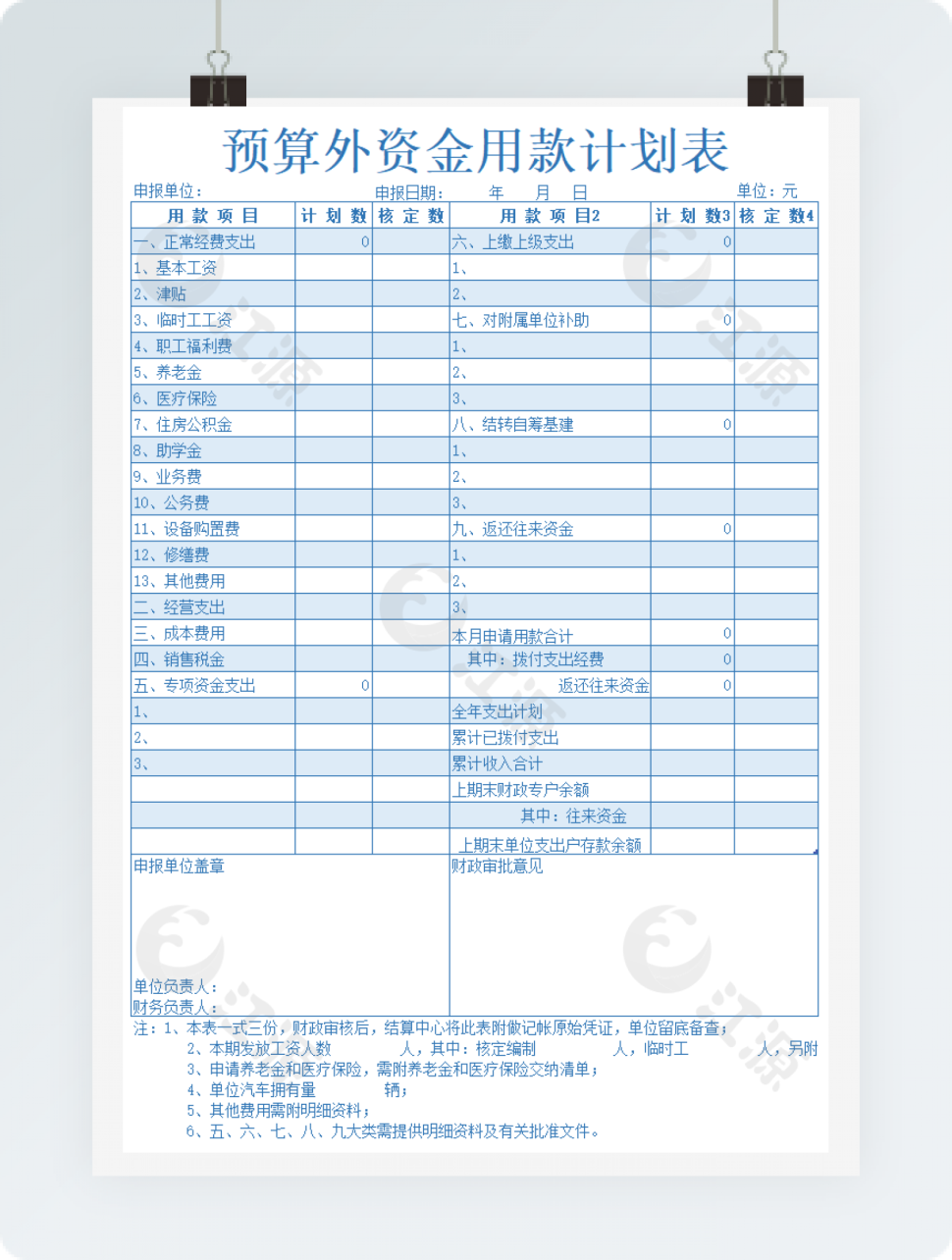 蓝色预算外资金用款计划表