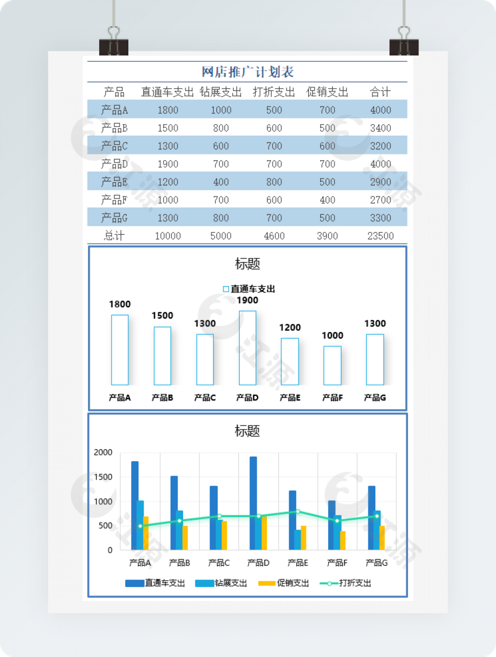 蓝色简约网店推广计划表
