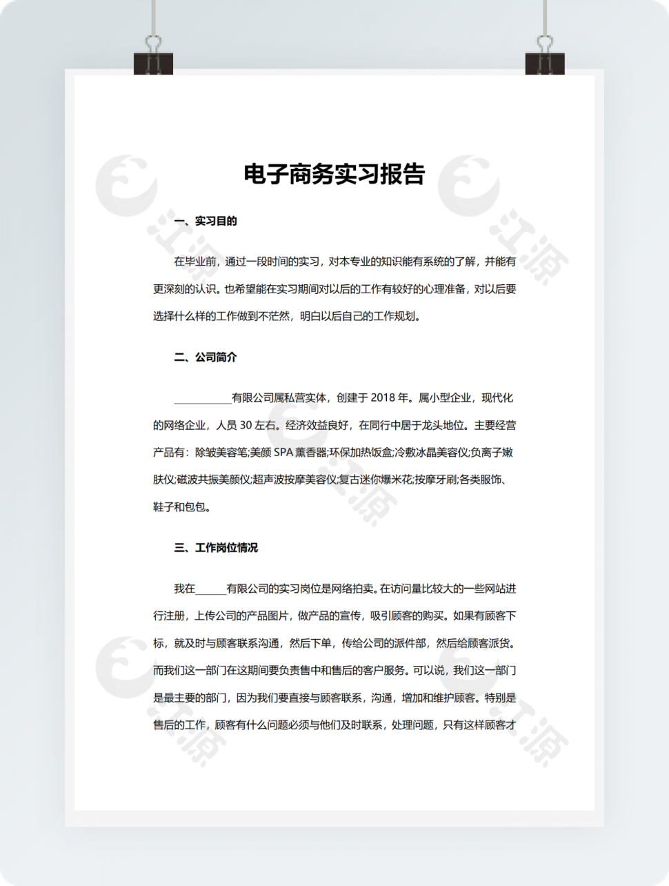 电子商务实习报告word模板