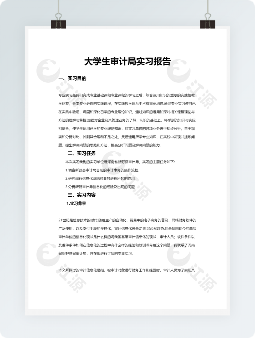 大学生审计局实习报告