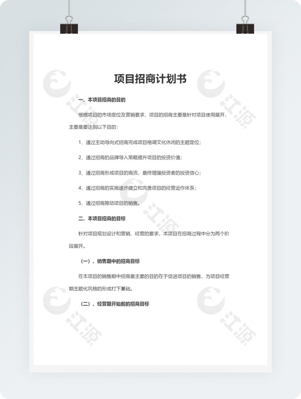 项目招商计划书Word模板