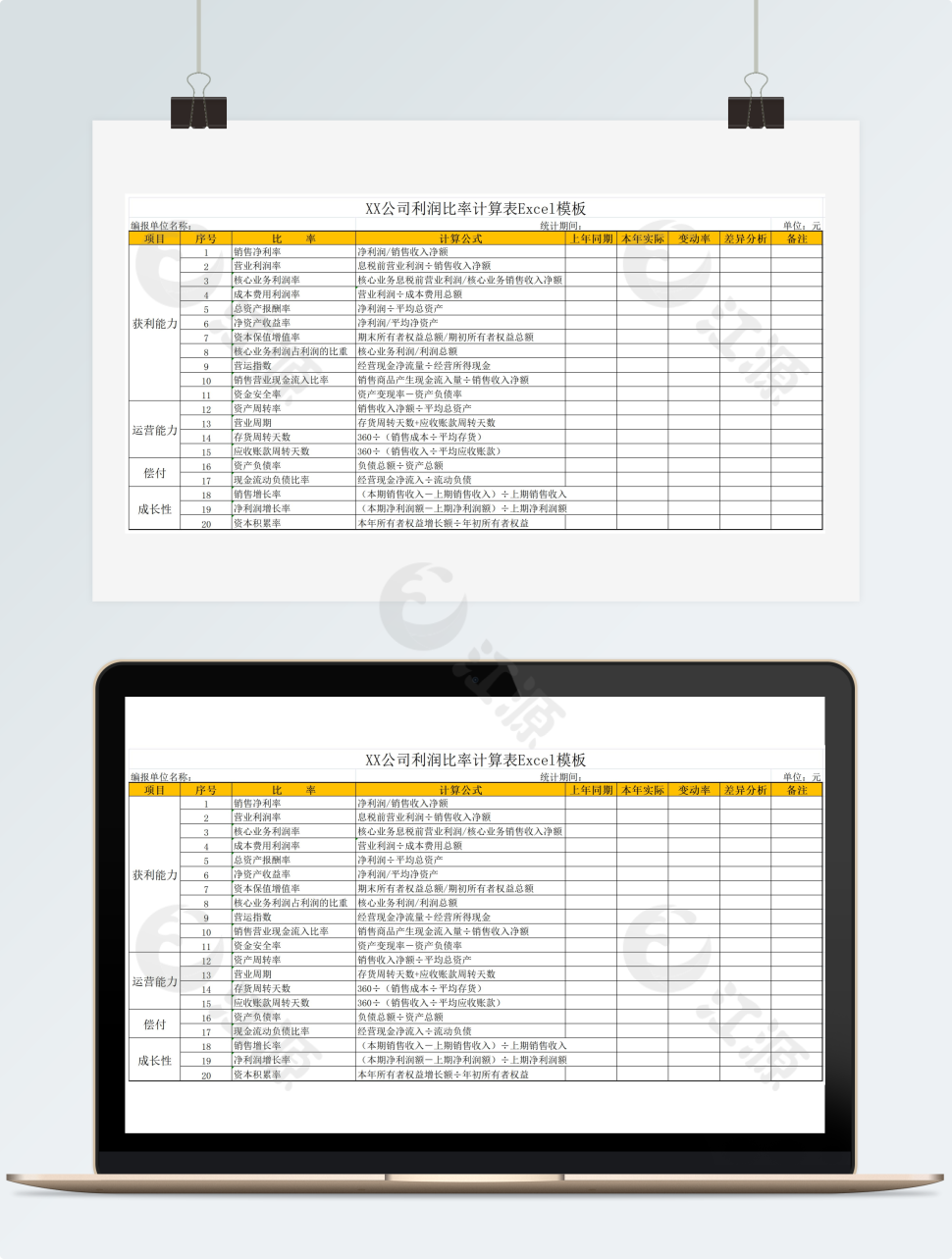 XX公司利润比率计算表Excel模板