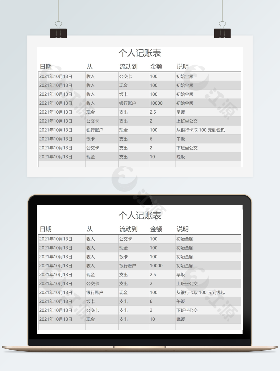 个人记账表
