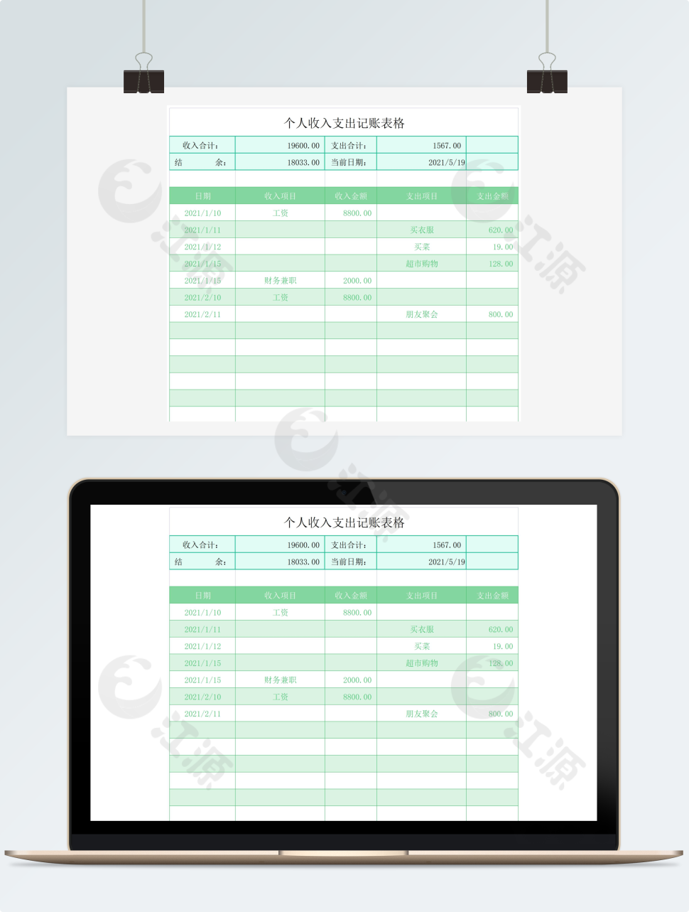 实用个人收入支出记账表格