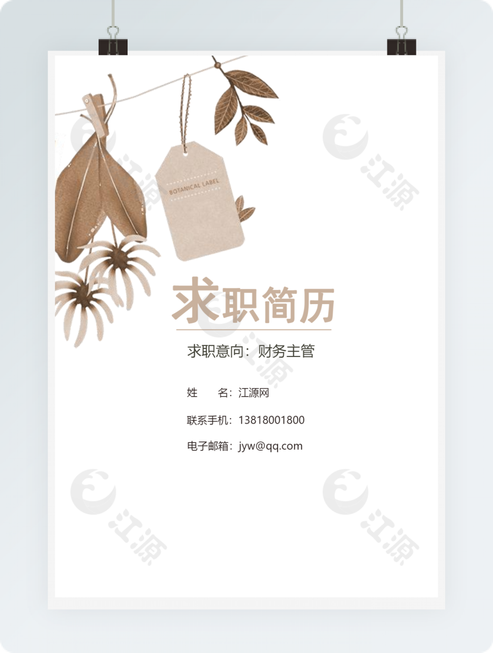 财务主管整套简历模板word模板