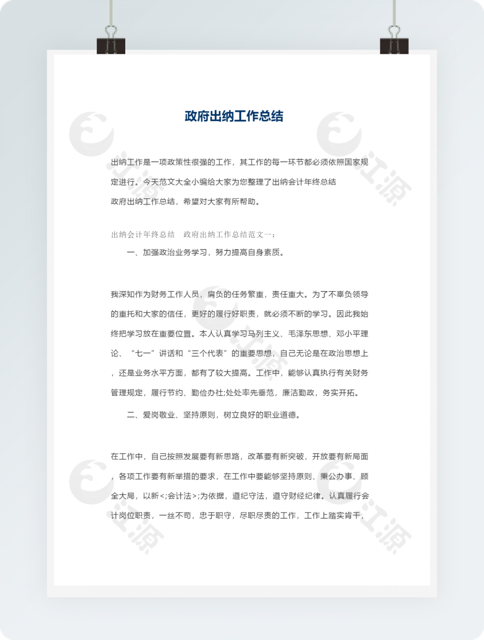 政府出纳工作总结