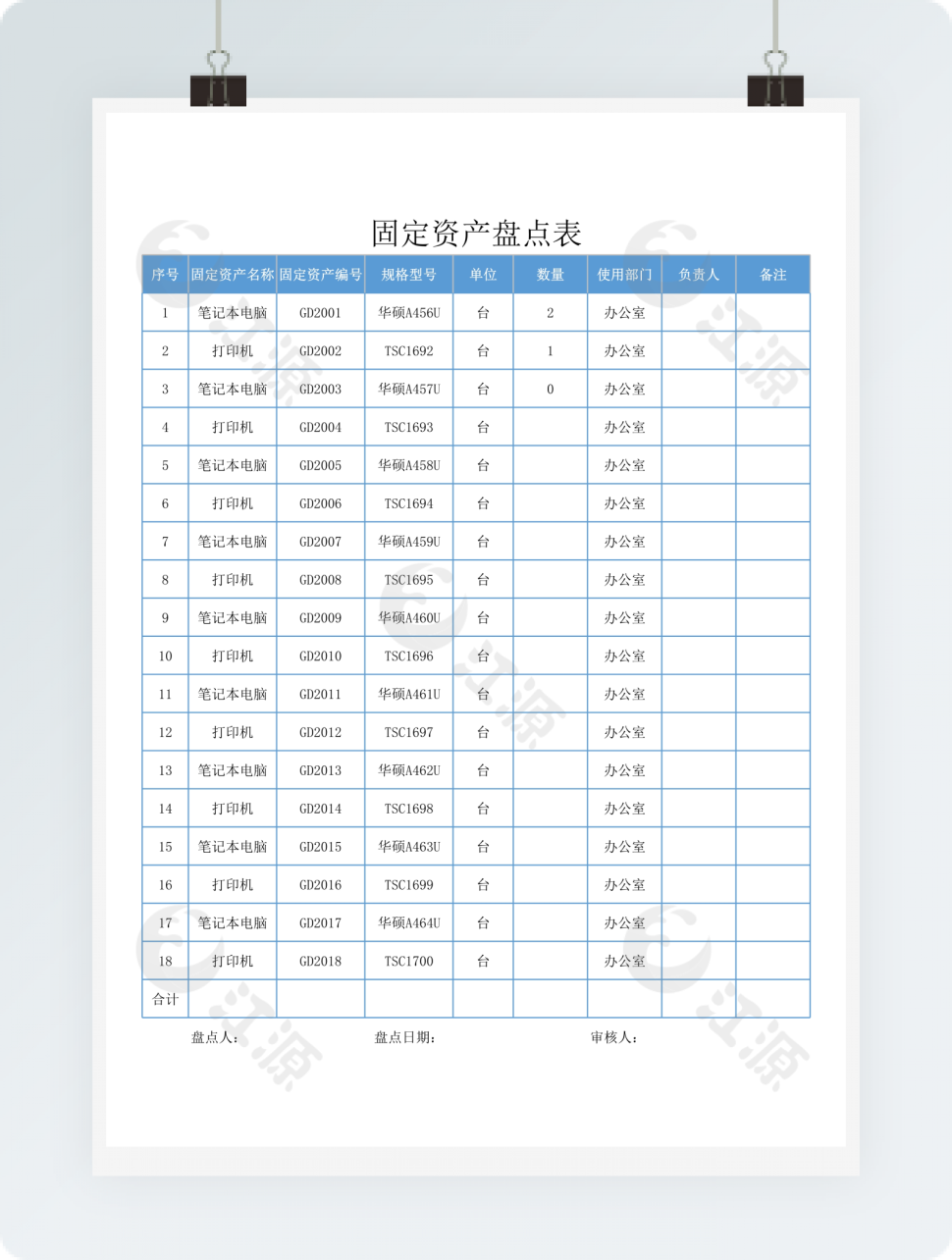 固定资产盘点表Excel