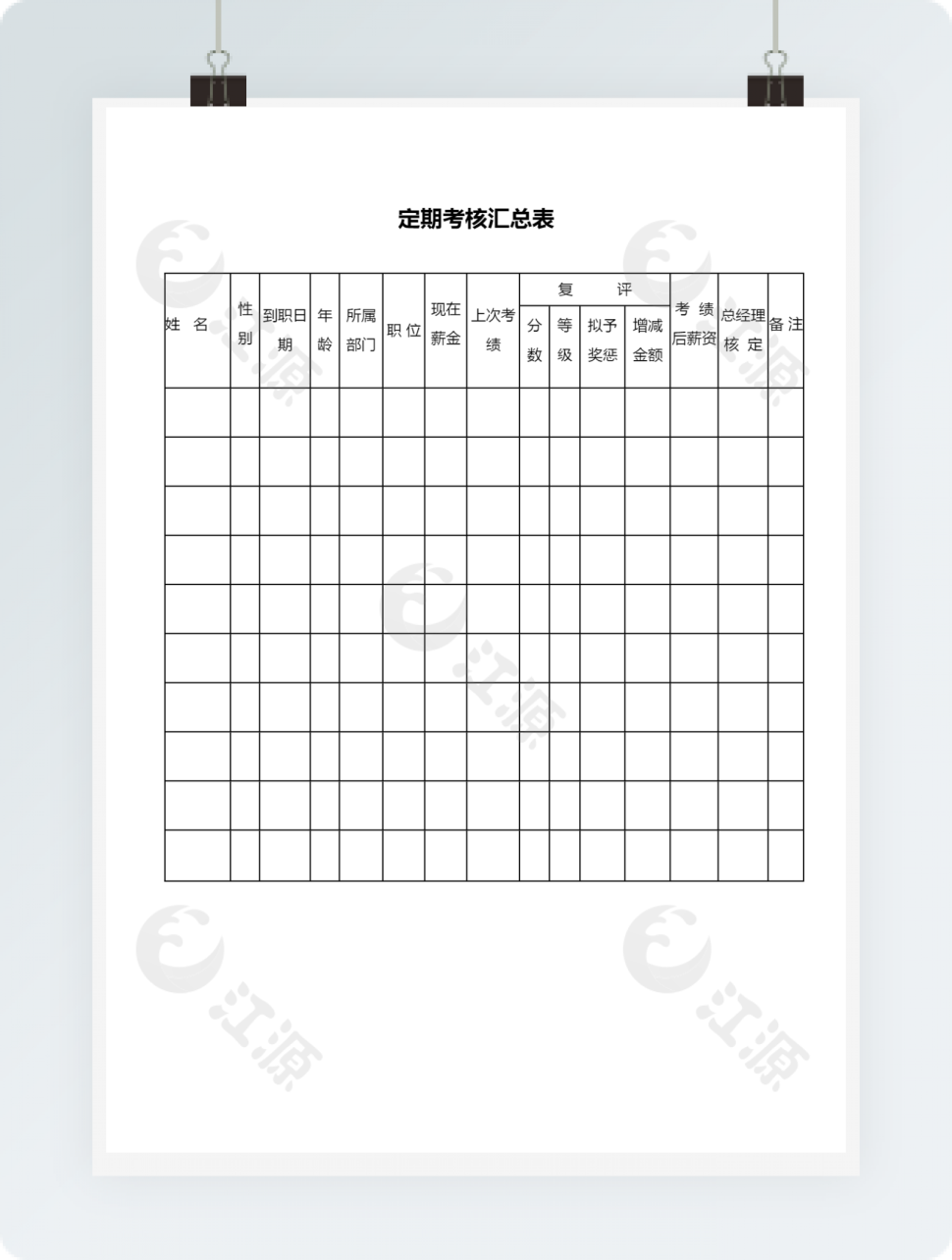 定期考核汇总表